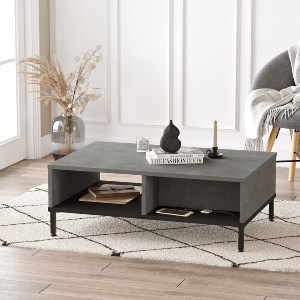 Artelibre - 15350058 ΤΡΑΠΕΖΑΚΙ ΣΑΛΟΝΙΟΥ ARTELIBRE BALHAM ΓΚΡΙ ΜΕ ΕΦΕ ΤΣΙΜΕΝΤΟ/ΜΑΥΡΟ ΜΟΡΙΟΣΑΝΙΔΑ/ΜΕΤΑΛΛΟ 90X60X31.5CM