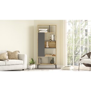 Artelibre - 15350060 ΒΙΒΛΙΟΘΗΚΗ ARTELIBRE BARNHILL ΦΥΣΙΚΟ/ΑΝΘΡΑΚΙ ΜΟΡΙΟΣΑΝΙΔΑ/ΠΛΑΣΤΙΚΟ 72X25X163.3CM