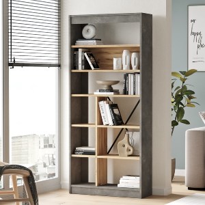 Artelibre - 15350065 ΒΙΒΛΙΟΘΗΚΗ ARTELIBRE BELVEDERE ΓΚΡΙ ΜΕ ΕΦΕ ΤΣΙΜΕΝΤΟ/ΦΥΣΙΚΟ ΜΟΡΙΟΣΑΝΙΔΑ 75.6X25X170CM