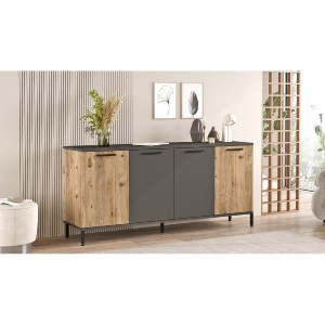 Artelibre - 15350074 ΚΟΝΣΟΛΑ ARTELIBRE BOTANY ΠΕΥΚΟ/ΑΝΘΡΑΚΙ ΜΟΡΙΟΣΑΝΙΔΑ/ΜΕΤΑΛΛΟ 160X40X71.8CM