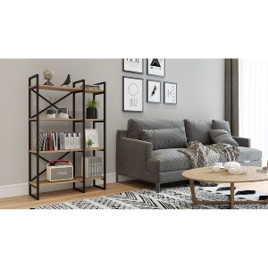 Artelibre - 15350162 ΒΙΒΛΙΟΘΗΚΗ ARTELIBRE LOTHIAN ΠΕΥΚΟ/ΜΑΥΡΟ ΜΟΡΙΟΣΑΝΙΔΑ/ΜΕΤΑΛΛΟ 87.5X30X138CM