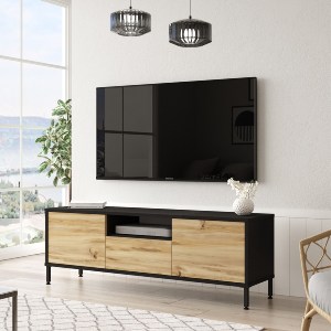Artelibre - 15350183 ΕΠΙΠΛΟ ΤΗΛΕΟΡΑΣΗΣ ARTELIBRE ARGYLL ΦΥΣΙΚΟ/ΜΑΥΡΟ ΜΟΡΙΟΣΑΝΙΔΑ/ΜΕΤΑΛΛΟ 140X35.5X46.4CM