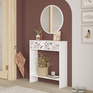Artelibre - 15350193 ΚΟΝΣΟΛΑ ARTELIBRE ORKNEY ΛΕΥΚΟ ΜΕ ΣΧΕΔΙΟ/ΠΕΥΚΟ ΜΟΡΙΟΣΑΝΙΔΑ/ΜΕΛΑΜΙΝΗ 80.4X24.8X90/56X60CM