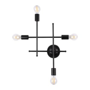 glo-00661-00661_0 GLOBOSTAR® PIPING 00661 VINTAGE ΕΠΙΤΟΙΧΙΟ ΦΩΤΙΣΤΙΚΟ ΠΟΛΥΦΩΤΟ 4 X E27 IP20 ΜΑΥΡΟ ΜΕΤΑΛΛΟ - 