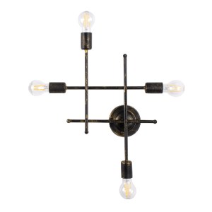 glo-00663-00663_0 GLOBOSTAR® PIPING 00663 VINTAGE ΕΠΙΤΟΙΧΙΟ ΦΩΤΙΣΤΙΚΟ ΠΟΛΥΦΩΤΟ 4XE27 IP20 ΜΠΡΟΥΤΖΙΝΟ ΜΕΤΑΛΛΟ