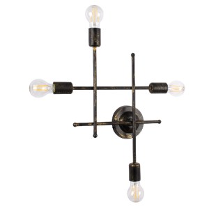 glo-00663-00663_3 GLOBOSTAR® PIPING 00663 VINTAGE ΕΠΙΤΟΙΧΙΟ ΦΩΤΙΣΤΙΚΟ ΠΟΛΥΦΩΤΟ 4XE27 IP20 ΜΠΡΟΥΤΖΙΝΟ ΜΕΤΑΛΛΟ