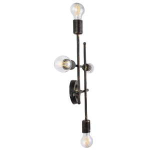 glo-00663-00663_4 GLOBOSTAR® PIPING 00663 VINTAGE ΕΠΙΤΟΙΧΙΟ ΦΩΤΙΣΤΙΚΟ ΠΟΛΥΦΩΤΟ 4XE27 IP20 ΜΠΡΟΥΤΖΙΝΟ ΜΕΤΑΛΛΟ
