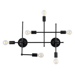 glo-00664-00664_0 GLOBOSTAR® PIPING 00664 VINTAGE ΕΠΙΤΟΙΧΙΟ ΦΩΤΙΣΤΙΚΟ ΠΟΛΥΦΩΤΟ 6 X E27 IP20 ΜΑΥΡΟ ΜΕΤΑΛΛΟ - 