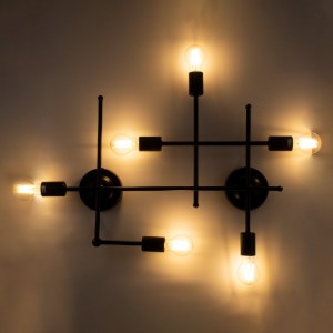 glo-00664-00664_2 GLOBOSTAR® PIPING 00664 VINTAGE ΕΠΙΤΟΙΧΙΟ ΦΩΤΙΣΤΙΚΟ ΠΟΛΥΦΩΤΟ 6 X E27 IP20 ΜΑΥΡΟ ΜΕΤΑΛΛΟ - 