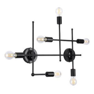 glo-00664-00664_3 GLOBOSTAR® PIPING 00664 VINTAGE ΕΠΙΤΟΙΧΙΟ ΦΩΤΙΣΤΙΚΟ ΠΟΛΥΦΩΤΟ 6 X E27 IP20 ΜΑΥΡΟ ΜΕΤΑΛΛΟ - 