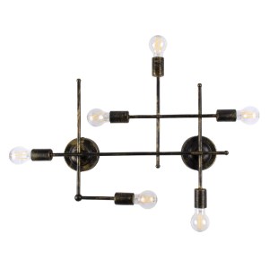 glo-00666-00666_0 GLOBOSTAR® PIPING 00666 VINTAGE ΕΠΙΤΟΙΧΙΟ ΦΩΤΙΣΤΙΚΟ ΠΟΛΥΦΩΤΟ 6 X E27 IP20 ΜΠΡΟΥΤΖΙΝΟ ΜΕΤΑΛ