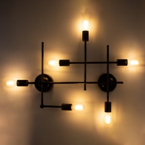glo-00666-00666_2 GLOBOSTAR® PIPING 00666 VINTAGE ΕΠΙΤΟΙΧΙΟ ΦΩΤΙΣΤΙΚΟ ΠΟΛΥΦΩΤΟ 6 X E27 IP20 ΜΠΡΟΥΤΖΙΝΟ ΜΕΤΑΛ