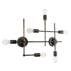 glo-00666-00666_3 GLOBOSTAR® PIPING 00666 VINTAGE ΕΠΙΤΟΙΧΙΟ ΦΩΤΙΣΤΙΚΟ ΠΟΛΥΦΩΤΟ 6 X E27 IP20 ΜΠΡΟΥΤΖΙΝΟ ΜΕΤΑΛ