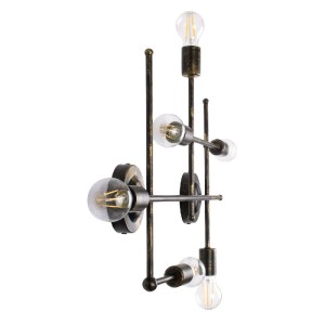 glo-00666-00666_4 GLOBOSTAR® PIPING 00666 VINTAGE ΕΠΙΤΟΙΧΙΟ ΦΩΤΙΣΤΙΚΟ ΠΟΛΥΦΩΤΟ 6 X E27 IP20 ΜΠΡΟΥΤΖΙΝΟ ΜΕΤΑΛ