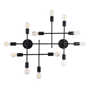 glo-00667-00667_0 GLOBOSTAR® PIPING 00667 VINTAGE ΕΠΙΤΟΙΧΙΟ ΦΩΤΙΣΤΙΚΟ ΠΟΛΥΦΩΤΟ 12 X E27 IP20 ΜΑΥΡΟ ΜΕΤΑΛΛΟ -