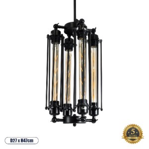 glo-01013-01013_00 GLOBOSTAR® TUBING 01013 VINTAGE ΚΡΕΜΑΣΤΟ ΦΩΤΙΣΤΙΚΟ ΠΛΕΓΜΑ ΠΟΛΥΦΩΤΟ 4 X E27 IP20 ΜΑΥΡΟ ΜΕΤΑ