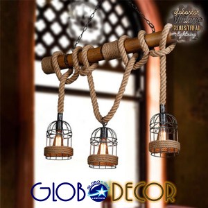 glo-01149-01149_6 GLOBOSTAR® LILO 01149 VINTAGE ΚΡΕΜΑΣΤΟ ΦΩΤΙΣΤΙΚΟ ΡΑΓΑ ΤΡΙΦΩΤΟ 3 X E27 IP20 ΚΑΦΕ ΞΥΛΟ ΜΕ ΜΠ