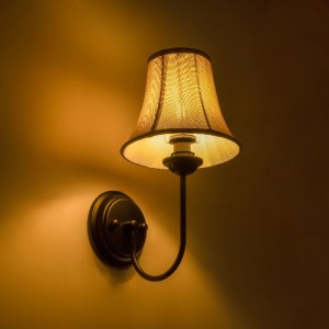 glo-01299-01299_2 GLOBOSTAR® SHELLY 01299 VINTAGE ΕΠΙΤΟΙΧΙΟ ΦΩΤΙΣΤΙΚΟ ΑΠΛΙΚΑ ΜΟΝΟΦΩΤΟ 1 X E27 IP20 ΜΑΥΡΟ ΜΕΤΑΛΛΟ ΜΕ ΜΠΕΖ ΥΦΑΣΜΑ - Μ20 X Π26 X Υ37CM