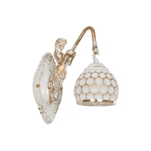 glo-01317-01317_0 GLOBOSTAR® MERMAID 01317 VINTAGE ΕΠΙΤΟΙΧΙΟ ΦΩΤΙΣΤΙΚΟ ΑΠΛΙΚΑ ΜΟΝΟΦΩΤΟ 1 X E27 IP20 ΛΕΥΚΟ ΓΥΑΛΙ ΜΕ ΛΕΥΚΟ & ΧΡΥΣΟ ΜΕΤΑΛΛΟ - Μ28 X Π14 X Υ24CM