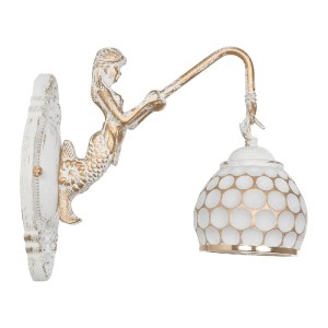glo-01317-01317_4 GLOBOSTAR® MERMAID 01317 VINTAGE ΕΠΙΤΟΙΧΙΟ ΦΩΤΙΣΤΙΚΟ ΑΠΛΙΚΑ ΜΟΝΟΦΩΤΟ 1 X E27 IP20 ΛΕΥΚΟ ΓΥΑΛΙ ΜΕ ΛΕΥΚΟ & ΧΡΥΣΟ ΜΕΤΑΛΛΟ - Μ28 X Π14 X Υ24CM