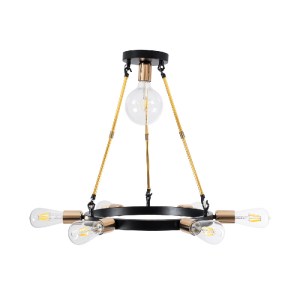 glo-01445-01445_4 GLOBOSTAR® SAILOR 01445 ΜΟΝΤΕΡΝΟ ΦΩΤΙΣΤΙΚΟ ΟΡΟΦΗΣ ΠΛΕΓΜΑ ΠΟΛΥΦΩΤΟ 7 X E27 IP20 ΜΑΥΡΟ, ΧΡΥΣ