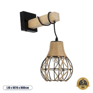 glo-01962-01962_0 GLOBOSTAR® BELLARIVA 01962 BOHO ΕΠΙΤΟΙΧΙΟ ΦΩΤΙΣΤΙΚΟ ΑΠΛΙΚΑ ΜΟΝΟΦΩΤΟ 1 X E27 IP20 ΜΑΥΡΟ ΜΕΤ