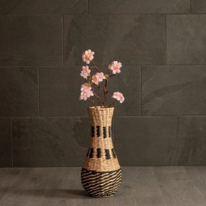 glo-21228-21228_7 GLOBOSTAR® ARTIFICIAL GARDEN BOLOGNA 21228 ΔΙΑΚΟΣΜΗΤΙΚΟ ΠΛΕΚΤΟ ΚΑΛΑΘΙ - ΚΑΣΠΩ ΓΛΑΣΤΡΑ - FLOWER POT ΜΠΕΖ ΜΕ ΜΑΥΡΟ Π20 X M20 X Υ42CM
