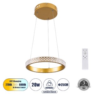 glo-61127-a2ac78_61127_0 GLOBOSTAR® DIAMOND 61127 ΚΡΕΜΑΣΤΟ ΦΩΤΙΣΤΙΚΟ ΔΑΧΤΥΛΙΔΙ-ΚΥΚΛΟΣ LED CCT 20W 2356LM 360° AC 22