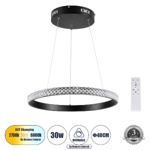 glo-61128-1fd2e7_61128_0 GLOBOSTAR® DIAMOND 61128 ΚΡΕΜΑΣΤΟ ΦΩΤΙΣΤΙΚΟ ΔΑΧΤΥΛΙΔΙ-ΚΥΚΛΟΣ LED CCT 30W 3513LM 360° AC 22