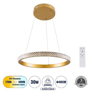 glo-61129-c4bea7_61129_0 GLOBOSTAR® DIAMOND 61129 ΚΡΕΜΑΣΤΟ ΦΩΤΙΣΤΙΚΟ ΔΑΧΤΥΛΙΔΙ-ΚΥΚΛΟΣ LED CCT 30W 3513LM 360° AC 22