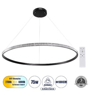 glo-61134-61bd57_61134_0 GLOBOSTAR® DIAMOND 61134 ΚΡΕΜΑΣΤΟ ΦΩΤΙΣΤΙΚΟ ΔΑΧΤΥΛΙΔΙ-ΚΥΚΛΟΣ LED CCT 75W 8743LM 360° AC 22