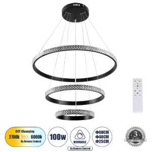 glo-61136-61136_0 GLOBOSTAR® DIAMOND TRIO 61136 ΜΟΝΤΕΡΝΟ ΚΡΕΜΑΣΤΟ ΦΩΤΙΣΤΙΚΟ ΟΡΟΦΗΣ LED 100W 12123LM 360° AC 