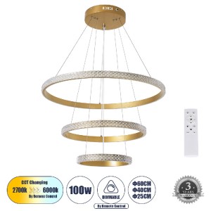 glo-61137-61137_0 GLOBOSTAR® DIAMOND TRIO 61137 ΜΟΝΤΕΡΝΟ ΚΡΕΜΑΣΤΟ ΦΩΤΙΣΤΙΚΟ ΟΡΟΦΗΣ LED 100W 12123LM 360° AC 
