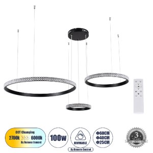 glo-61142-61142_0 GLOBOSTAR® DIAMOND TRIO 61142 ΜΟΝΤΕΡΝΟ ΚΡΕΜΑΣΤΟ ΦΩΤΙΣΤΙΚΟ ΟΡΟΦΗΣ LED 100W 12123LM 360° AC 