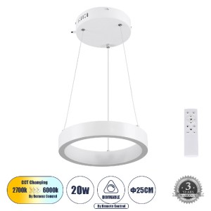 glo-61153-61153_0 GLOBOSTAR® NEMESIS 61153 ΚΡΕΜΑΣΤΟ ΦΩΤΙΣΤΙΚΟ ΔΑΧΤΥΛΙΔΙ-ΚΥΚΛΟΣ LED CCT 20W 2356LM 360° AC 22