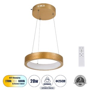glo-61154-61154_0 GLOBOSTAR® NEMESIS 61154 ΚΡΕΜΑΣΤΟ ΦΩΤΙΣΤΙΚΟ ΔΑΧΤΥΛΙΔΙ-ΚΥΚΛΟΣ LED CCT 20W 2356LM 360° AC 22