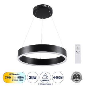 glo-61173-61173_0 GLOBOSTAR® VENOM 61173 ΚΡΕΜΑΣΤΟ ΦΩΤΙΣΤΙΚΟ ΔΑΧΤΥΛΙΔΙ-ΚΥΚΛΟΣ LED CCT 30W 3513LM 120° AC 220-