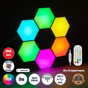 glo-90448-90448_00 GLOBOSTAR® DIGIOCTA 90448 ΣΕΤ 6 ΨΗΦΙΑΚΩΝ LED RGB ΦΩΤΙΣΤΙΚΩΝ ΚΥΨΕΛΩΝ ΜΕ ΨΗΦΙΑΚΟ CONTROLLER 
