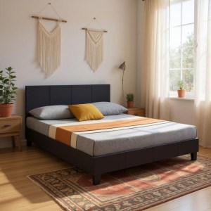 meg-GP002-0012,1-1 ΚΡΕΒΑΤΙ FLAT MEGAPAP ΑΠΟ ΤΕΧΝΟΔΕΡΜΑ ΧΡΩΜΑ ΜΑΥΡΟ ΜΑΤ 160X200ΕΚ.