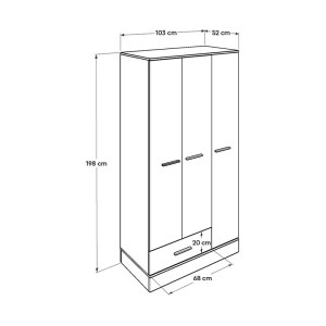 meg-GP009-0025-5 ΝΤΟΥΛΑΠΑ ΡΟΥΧΩΝ BASE MEGAPAP ΤΡΙΦΥΛΛΗ ΜΕ ΣΥΡΤΑΡΙΑ  ΣΕ ΧΡΩΜΑ ΛΕΥΚΟ - SONOMA 103X52X198ΕΚ.