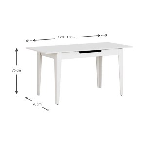 meg-GP009-0274,2-10 ΤΡΑΠΕΖΙ TRENDLINE MEGAPAP ΕΠΕΚΤΕΙΝΟΜΕΝΟ ΧΡΩΜΑ ΛΕΥΚΟ 120/150X70X75ΕΚ.