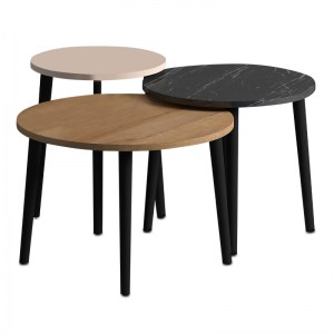 meg-GP022-0036,3-1 ΤΡΑΠΕΖΑΚΙ ΣΑΛΟΝΙΟΥ ΣΕΤ 3 ΤΜΧ ROMA MEGAPAP ΧΡΩΜΑ OAK - ΜΑΥΡΟ ΕΦΕ ΜΑΡΜΑΡΟΥ - ΚΡΕΜ Φ60X46ΕΚ.