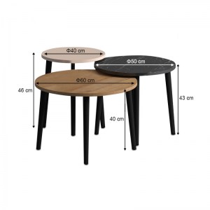 meg-GP022-0036,3-3 ΤΡΑΠΕΖΑΚΙ ΣΑΛΟΝΙΟΥ ΣΕΤ 3 ΤΜΧ ROMA MEGAPAP ΧΡΩΜΑ OAK - ΜΑΥΡΟ ΕΦΕ ΜΑΡΜΑΡΟΥ - ΚΡΕΜ Φ60X46ΕΚ.