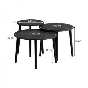 meg-GP022-0036,5-3 ΤΡΑΠΕΖΑΚΙ ΣΑΛΟΝΙΟΥ ΣΕΤ 3 ΤΜΧ ROMA MEGAPAP ΧΡΩΜΑ ΜΑΥΡΟ ΕΦΕ ΜΑΡΜΑΡΟΥ Φ60X46ΕΚ.