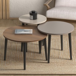 meg-GP022-0036,7-0 ΤΡΑΠΕΖΑΚΙ ΣΑΛΟΝΙΟΥ ΣΕΤ 3 ΤΜΧ ROMA MEGAPAP ΧΡΩΜΑ ΚΡΕΜ - ΓΚΡΙ - ΚΑΡΥΔΙ Φ60X46ΕΚ.