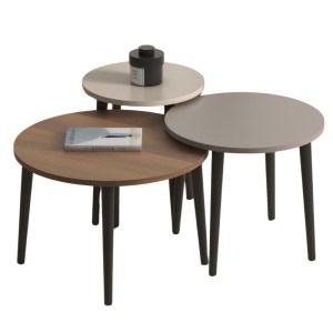 meg-GP022-0036,7-1 ΤΡΑΠΕΖΑΚΙ ΣΑΛΟΝΙΟΥ ΣΕΤ 3 ΤΜΧ ROMA MEGAPAP ΧΡΩΜΑ ΚΡΕΜ - ΓΚΡΙ - ΚΑΡΥΔΙ Φ60X46ΕΚ.
