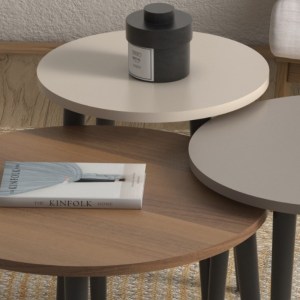 meg-GP022-0036,7-2 ΤΡΑΠΕΖΑΚΙ ΣΑΛΟΝΙΟΥ ΣΕΤ 3 ΤΜΧ ROMA MEGAPAP ΧΡΩΜΑ ΚΡΕΜ - ΓΚΡΙ - ΚΑΡΥΔΙ Φ60X46ΕΚ.
