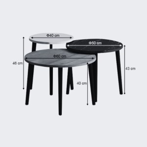 meg-GP022-0036,7-3 ΤΡΑΠΕΖΑΚΙ ΣΑΛΟΝΙΟΥ ΣΕΤ 3 ΤΜΧ ROMA MEGAPAP ΧΡΩΜΑ ΚΡΕΜ - ΓΚΡΙ - ΚΑΡΥΔΙ Φ60X46ΕΚ.