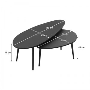 meg-GP022-0039,6-2 ΤΡΑΠΕΖΑΚΙ ΣΑΛΟΝΙΟΥ ΣΕΤ 2 ΤΜΧ ELIPS MEGAPAP ΧΡΩΜΑ ΜΑΥΡΟ 116X46X46ΕΚ.