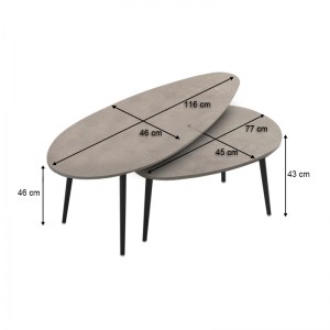 meg-GP022-0039,7-2 ΤΡΑΠΕΖΑΚΙ ΣΑΛΟΝΙΟΥ ΣΕΤ 2 ΤΜΧ ELIPS MEGAPAP ΧΡΩΜΑ ΓΚΡΙ ΡΕΤΡΟ 116X46X46ΕΚ.